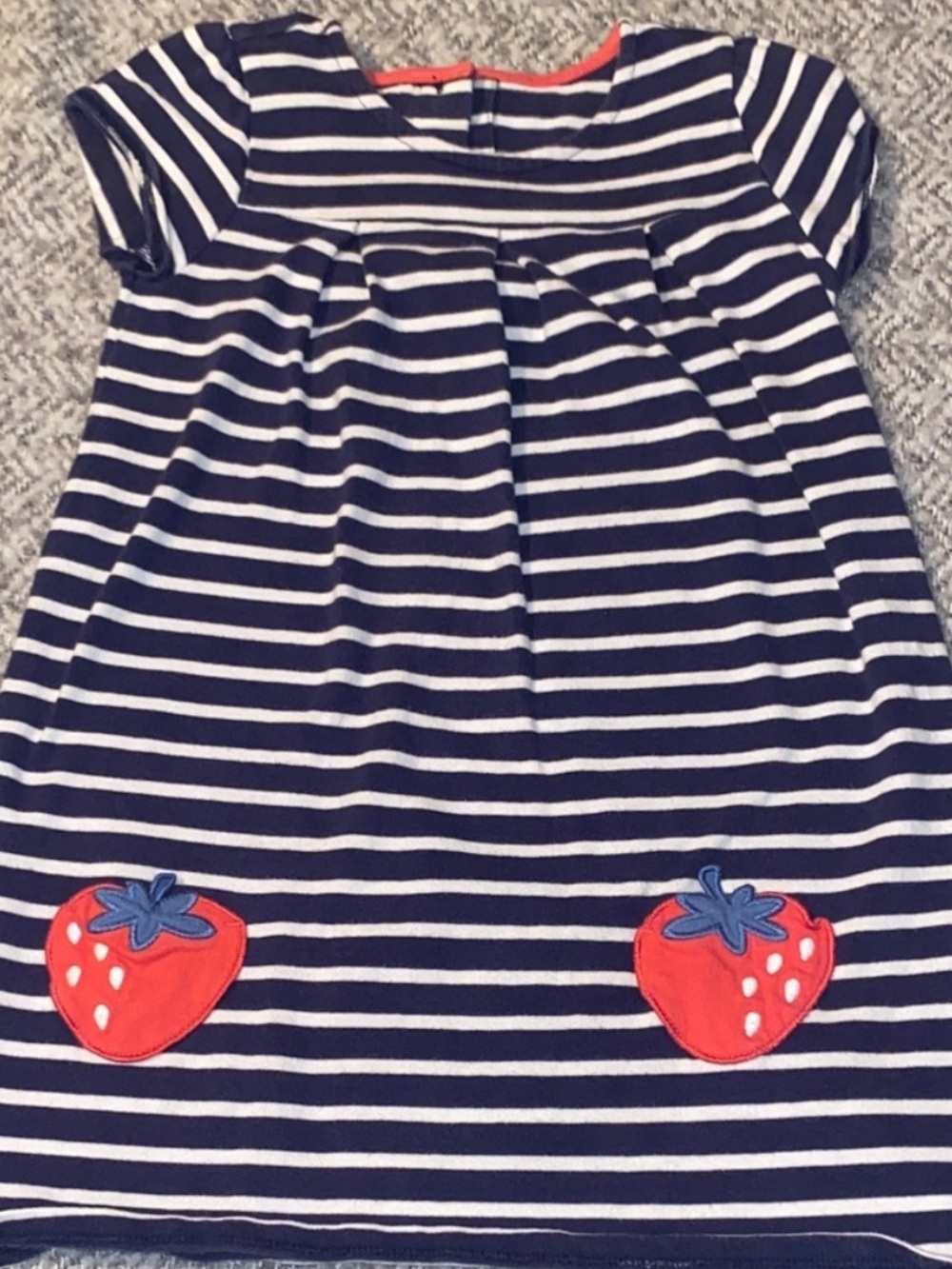 Gymboree Navy and White Striped Dress with Red Strawberry Appliqués